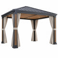 Pavillon 400 x 300 cm Metall Anthrazit mit Vorhängen und Metalldach