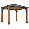 Gartenpavillon 300 x 300 x 280 cm Holzoptik Metall Schwarz mit festem Dach