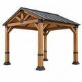 Pavillon 300 x 300 x 270 cm Holz Braun mit schwarzem Metalldach für den Garten