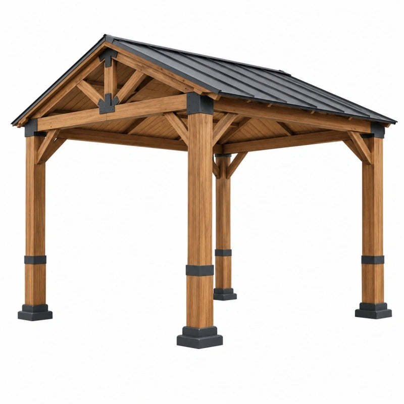 Pavillon 300 x 300 x 270 cm Holz Braun mit schwarzem Metalldach für den Garten