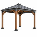 Gartenpavillon 300 x 300 x 300 cm aus Holz und Metall in Braun Schwarz mit festem Dach