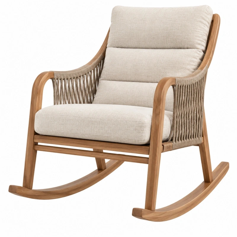 Schaukelstuhl 75 x 100 x 100 cm Holz Natur Beige mit Seilgeflecht und Polsterung
