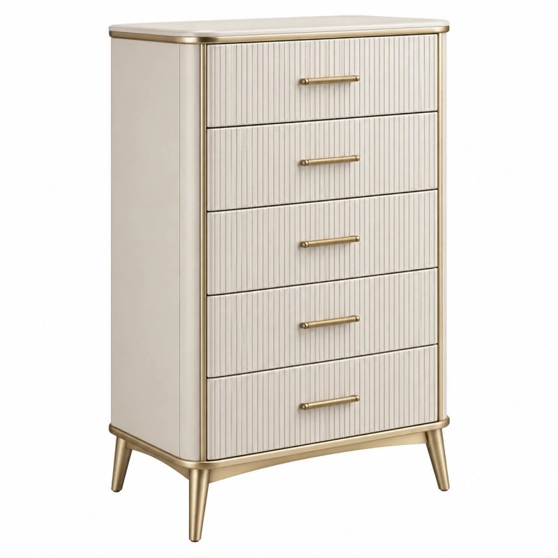 Kommode 80 x 40 x 120 cm in Creme und Gold mit 5 Schubladen im modernen Stil