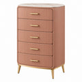 Kommode 80 x 45 x 120 cm aus Holzwerkstoff Rosa mit fünf Schubladen und geriffelter Front