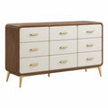 Kommode 140 x 45 x 80 cm aus Holzwerkstoff in Nussbraun Creme mit 9 Schubladen im Retro-Stil