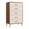 Kommode 80 x 40 x 120 cm Holzwerkstoff Braun Cremeweiß mit 5 Schubladen geriffelter Front