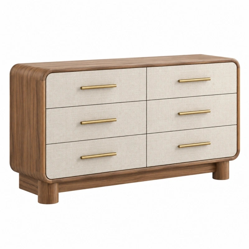 Kommode 140 x 45 x 85 cm Holzwerkstoff Walnuss Beige mit 6 Schubladen Modern