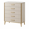Kommode 80 x 40 x 110 cm Elfenbein Gold mit 5 Schubladen und Marmoroptik