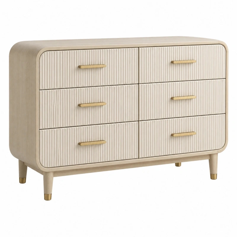 Kommode 120 x 45 x 85 cm aus Holzwerkstoff Beige mit 6 Schubladen geriffelter Front