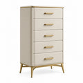 Kommode 80 x 45 x 120 cm Creme Textilbezug Metallgestell mit 5 Schubladen