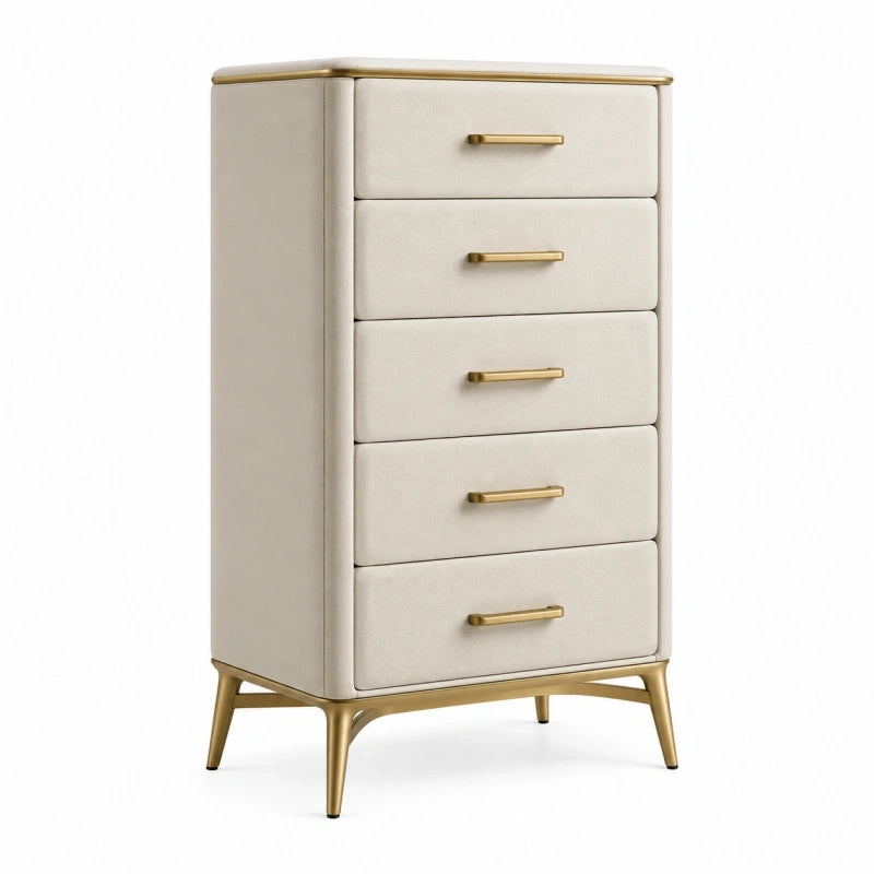 Kommode 80 x 45 x 120 cm Creme Textilbezug Metallgestell mit 5 Schubladen