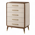 Kommode 80 x 45 x 120 cm mit fünf Schubladen Holz Textil Beige Braun Retro