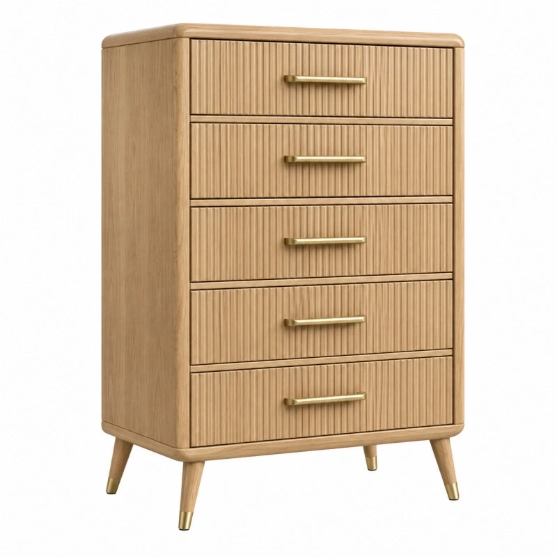 Kommode 80 x 45 x 120 cm Holz Natur mit 5 Schubladen im Retro-Stil