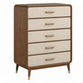 Kommode 90 x 45 x 130 cm aus Holz in Walnussbeige mit fünf Schubladen im Mid-Century-Stil