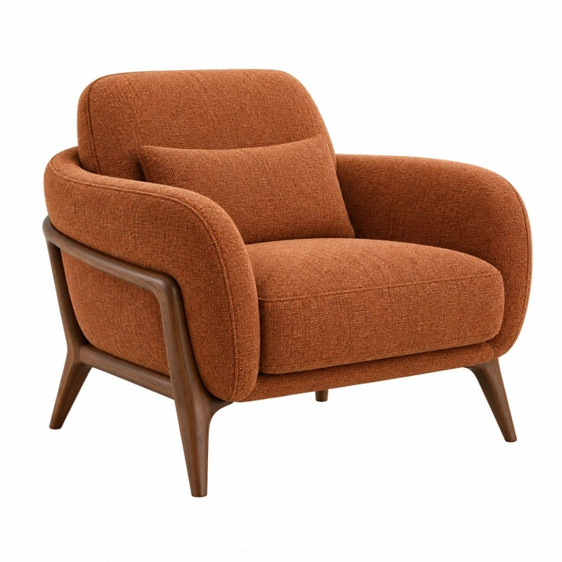 Sessel 85 x 85 x 82 cm aus Stoff in Rostbraun mit Holzgestell im Retro-Stil