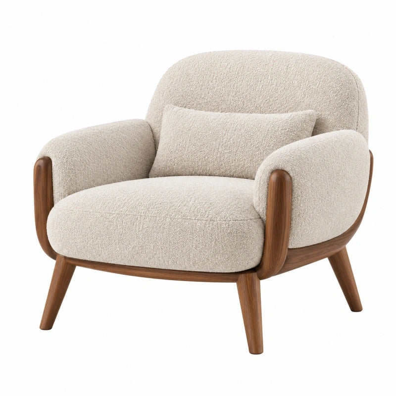 Sessel 85 x 82 x 85 cm Bouclé Creme Holz Braun Gepolstert