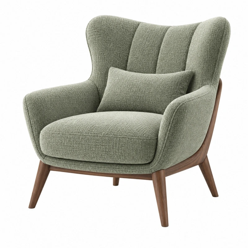 Ohrensessel 82 x 88 x 105 cm in Salbeigrün mit Strukturstoff und Holzgestell - skandinavischer Loungesessel
