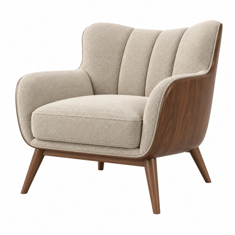 Sessel 82 x 78 x 92 cm aus Webstoff und Holz in Beige Braun - gepolstert im Mid-Century-Stil