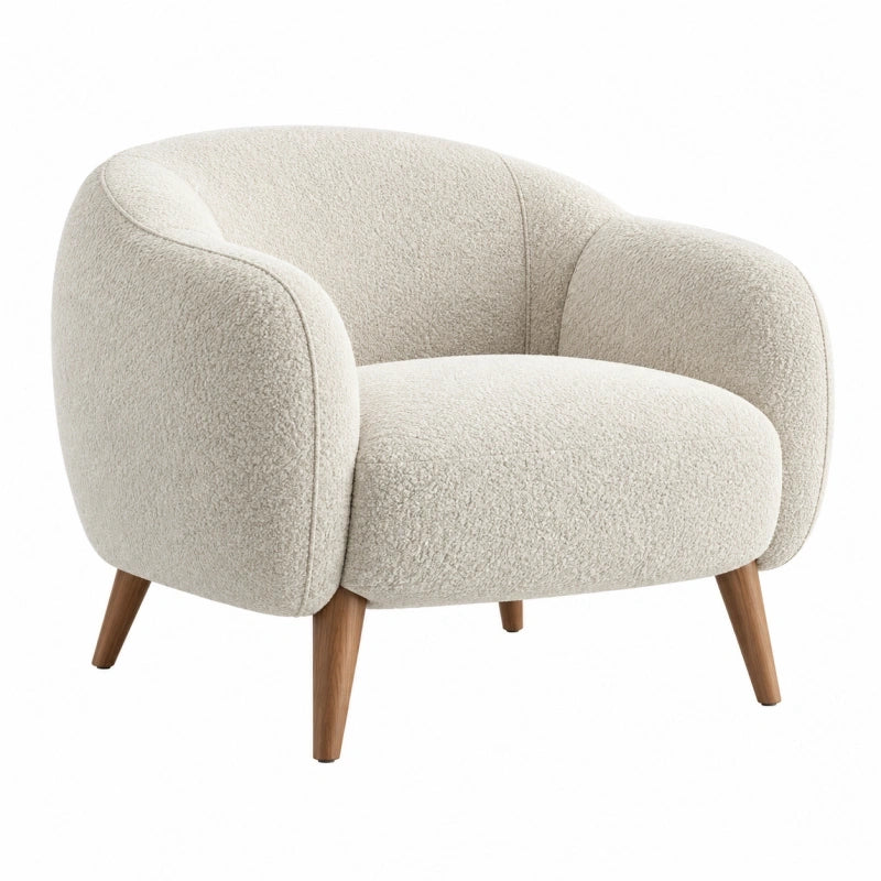 Bouclé-Sessel 78 x 75 x 76 cm Creme mit Holzbeinen - gepolstert