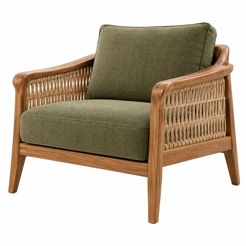 Sessel 75 x 80 x 78 cm Holz Rattan Grün mit gepolsterter Sitzfläche