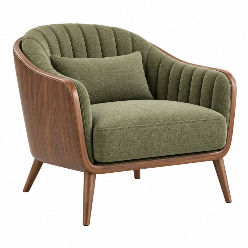 Sessel 82 x 78 x 82 cm olivgrüner Stoffbezug mit Holzrahmen im Retro-Stil
