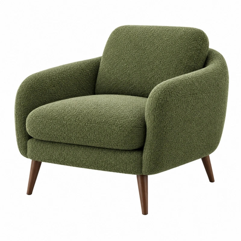 Sessel 82 x 78 x 82 cm Boucléstoff Olivgrün mit Holzfüßen