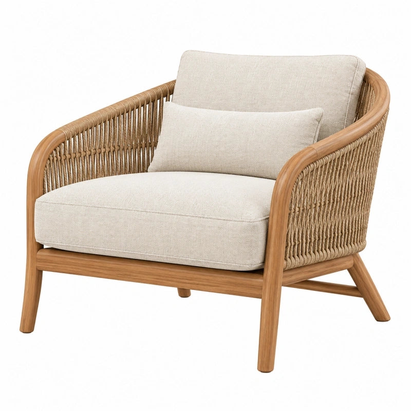 Geflechtsessel 82 x 78 x 86 cm Holz Natur Beige - Lounge-Stil