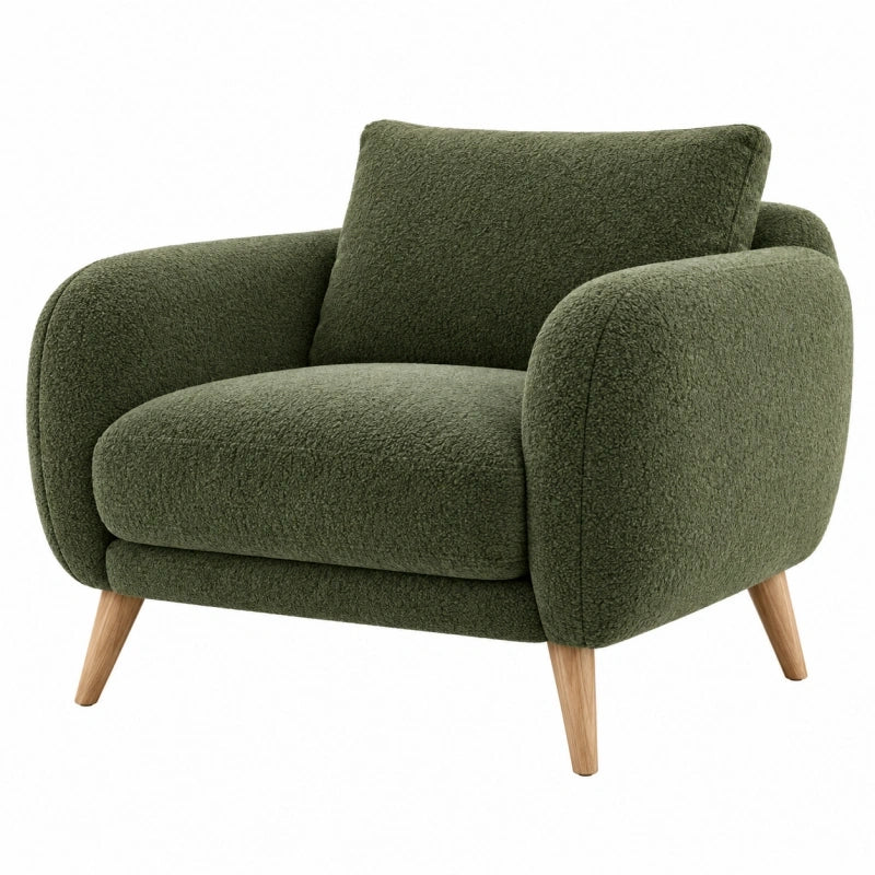 Sessel 88 x 82 x 80 cm Bouclé-Stoff Olivgrün mit Holzfüßen
