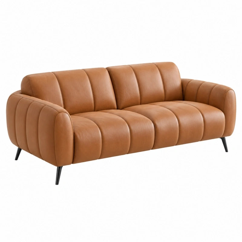 3-Sitzer-Sofa 210 x 90 x 86 cm aus cognacfarbenem Kunstleder modernes Wohnzimmermöbel mit Metallfüßen