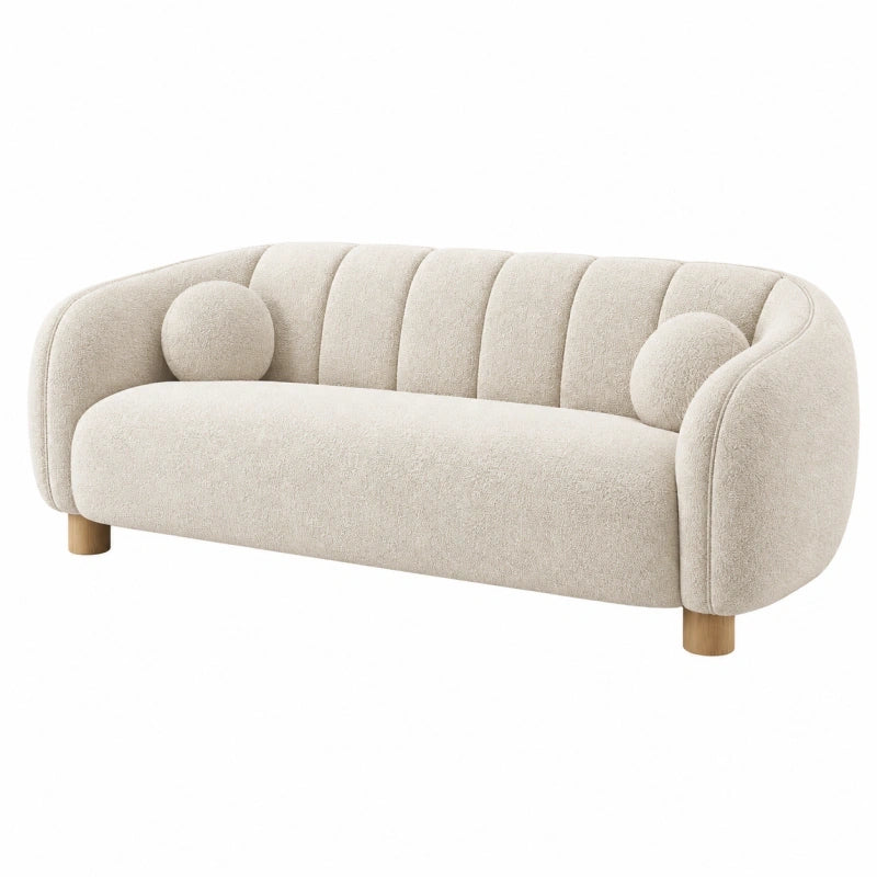 2-Sitzer Sofa 180 cm aus Bouclé-Stoff in Creme - Gepolstertes Wohnzimmer Sofa mit Holzfüßen