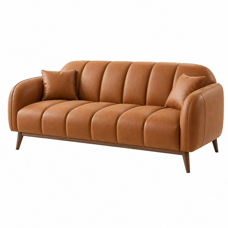 3-Sitzer Sofa 220 x 90 x 82 cm Braun Bezug in Lederoptik - Gepolstertes Wohnzimmermöbel
