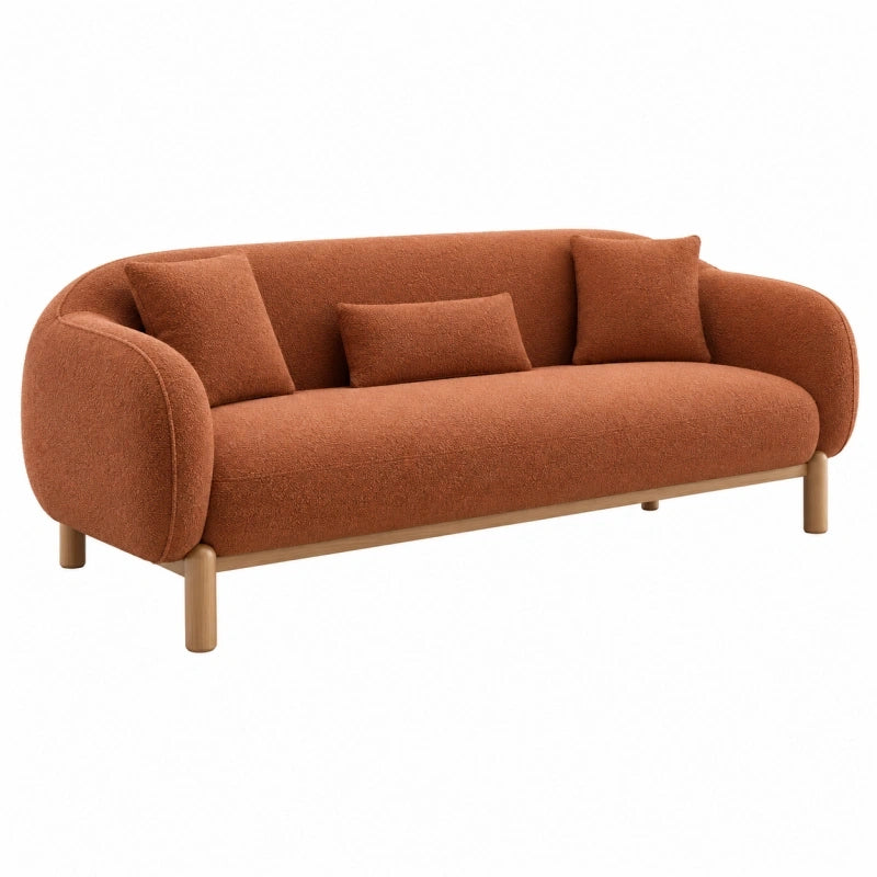 3-Sitzer Sofa 210 x 90 x 78 cm Terrakotta Textilbezug Holzgestell mit Rundarmlehnen