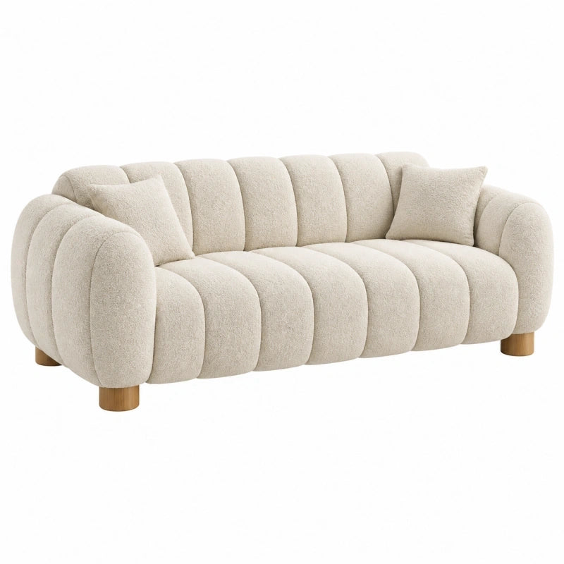 2-Sitzer Sofa 180 x 92 x 78 cm in Beige mit Textilbezug - gepolstertes Wohnzimmermöbel im Bouclé-Stil