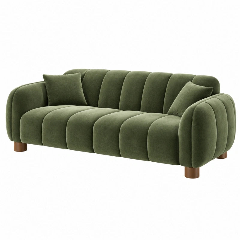 3-Sitzer-Sofa 210 cm in Olivgrün mit Samtoptik und Holzfüßen