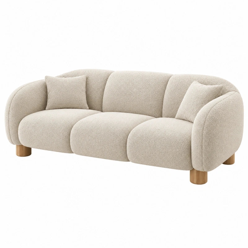 3-Sitzer Sofa 220 cm Bouclé Stoff Cremefarben - Modernes Wohnzimmer Sofa mit Holzfüßen