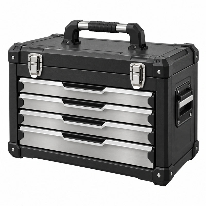 Werkzeugkoffer 52 x 30 x 36 cm Schwarz/Silber mit 5 Schubladen und Tragegriff