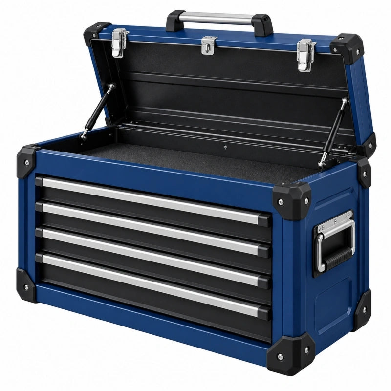 Werkzeugkoffer 60 x 30 x 40 cm aus Stahl Blau mit 4 Schubladen und Tragegriff