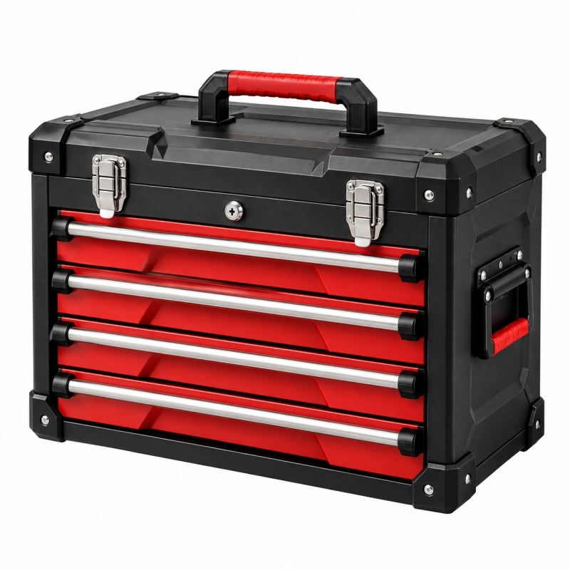 Werkzeugkoffer 60 x 30 x 40 cm Kunststoff Metall Schwarz Rot mit 4 Schubladen tragbar