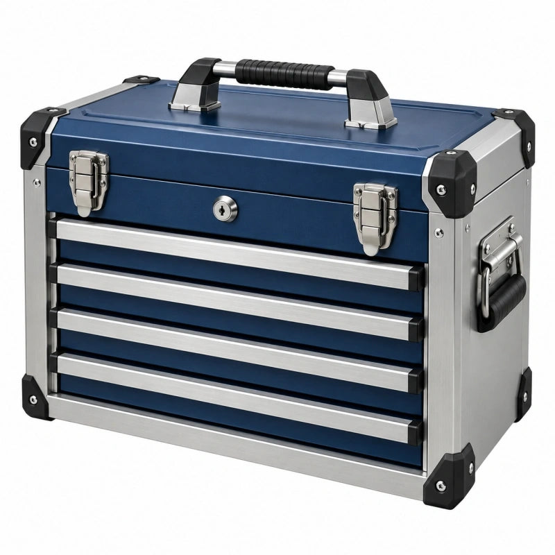 Werkzeugkasten 50 x 25 x 38 cm aus Metall in Blau Silber mit 5 Schubladen