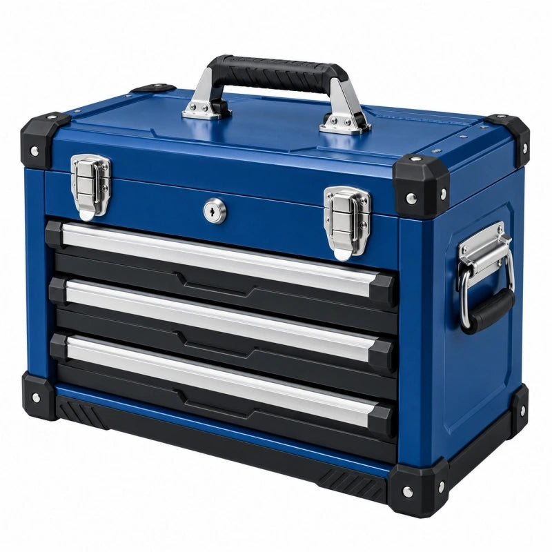 Werkzeugkasten 52 x 24 x 32 cm aus Stahl blau mit 3 Schubladen tragbar