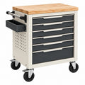 Werkzeugwagen 77 x 46 x 97 cm Metall Holz Schwarz Creme Mobil mit 6 Schubladen