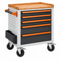 Werkzeugwagen 76 x 46 x 95 cm aus Stahl Grau Schwarz Orange mit Holzplatte und 5 Schubladen