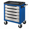 Werkzeugwagen 77 x 46 x 97 cm aus Stahl Blau Schwarz mit 5 Schubladen und Rollen