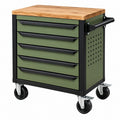 Werkstattwagen 77 x 46 x 92 cm aus Stahl und Holz Grün Schwarz mit 5 Schubladen und Rollen