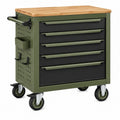 Werkstattwagen 85 x 46 x 90 cm aus Stahl und Holz in Grün Schwarz mit 5 Schubladen