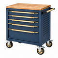 Mobiler Werkzeugwagen 77x46x96 cm aus dunkelblauem Stahl mit Holzarbeitsplatte